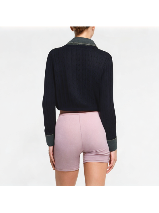 Denim Splicing Fake Two-Piece Long-Sleeved Top