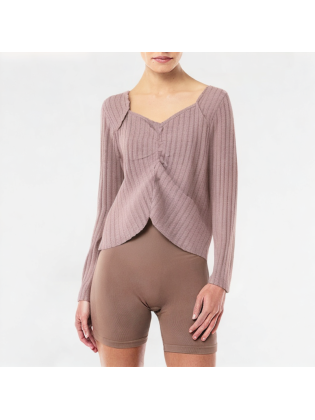 Retro Pleated V-neck Knitted Long Sleeve