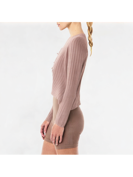 Retro Pleated V-neck Knitted Long Sleeve