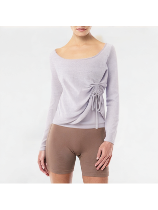 Solid Color U-Neck Pleated Long Sleeve