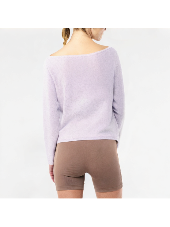 Solid Color U-Neck Pleated Long Sleeve