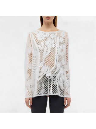 Round Neck Lace Hollow Long Sleeve Top