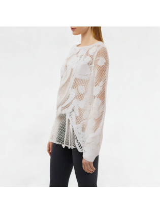 Round Neck Lace Hollow Long Sleeve Top