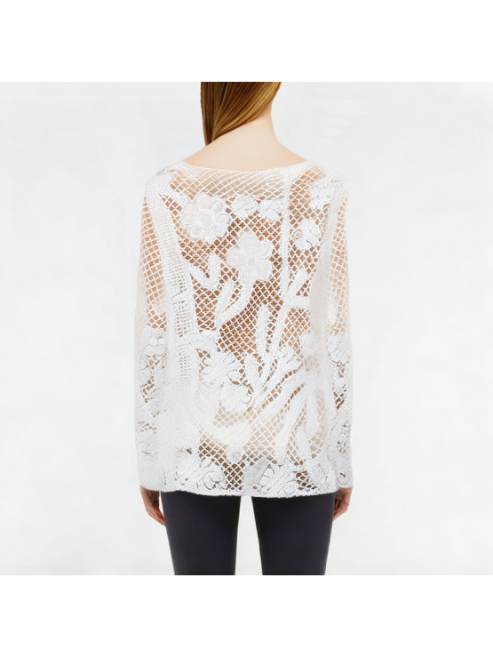 Round Neck Lace Hollow Long Sleeve Top