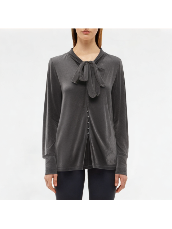 Velvet Long-Sleeved Top With Ribbons