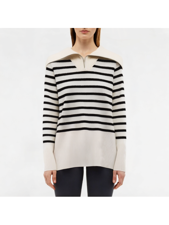 Spring Large Lapel Striped Knitted Long Sleeve