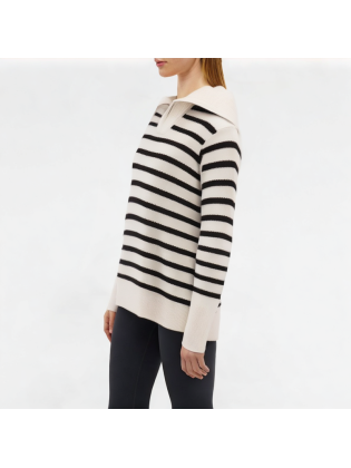 Spring Large Lapel Striped Knitted Long Sleeve