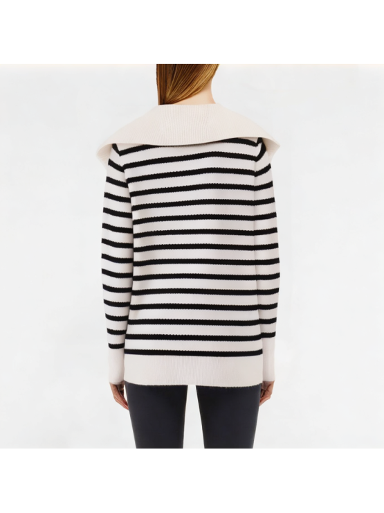 Spring Large Lapel Striped Knitted Long Sleeve