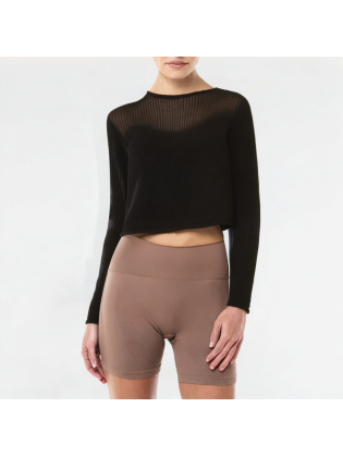 Short Hollow Knitted Long-Sleeved Top