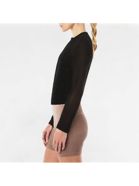 Short Hollow Knitted Long-Sleeved Top