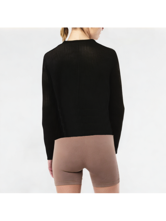 Short Hollow Knitted Long-Sleeved Top