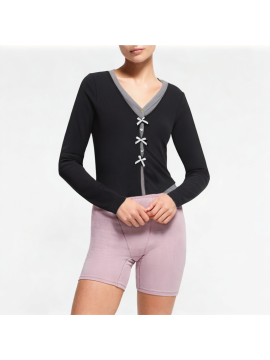 False Two-Piece Splicing V-Neck Long Sleeve