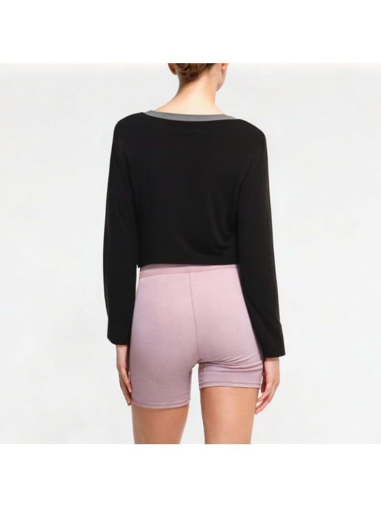 False Two-Piece Splicing V-Neck Long Sleeve