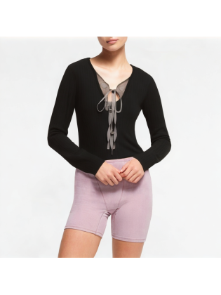 Contrast Color Tie Fake Two-Piece Long Sleeves