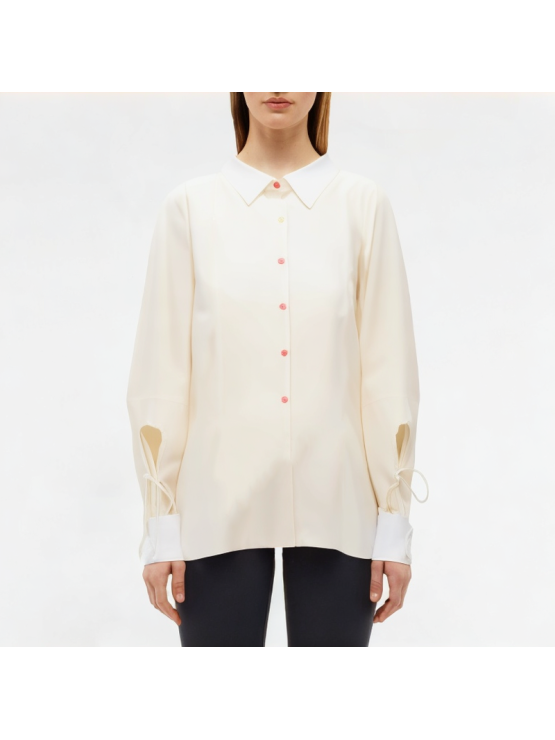 Lace-Up Lapel Shirt Long Sleeve