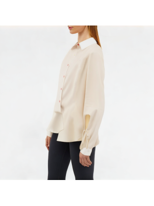 Lace-Up Lapel Shirt Long Sleeve