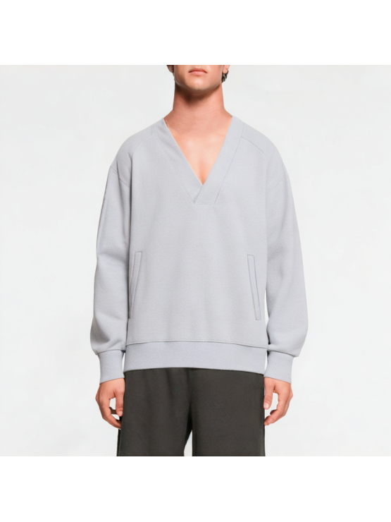 Simple Retro V-neck Solid Color Sweatshirt