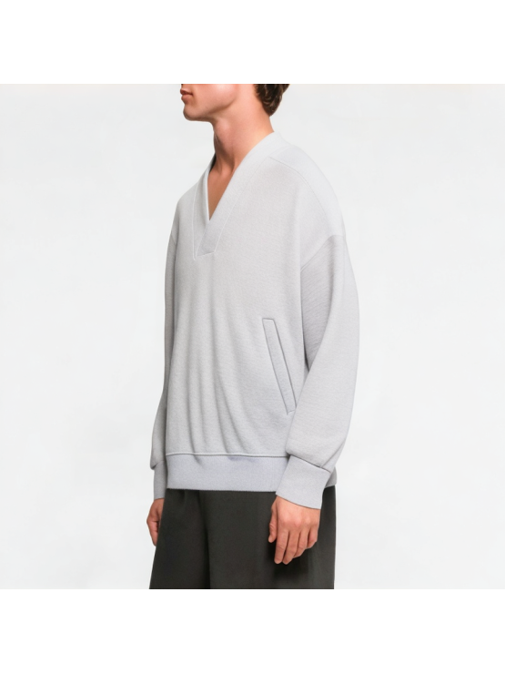 Simple Retro V-neck Solid Color Sweatshirt
