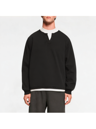 Fake two-piece V-neck drop shoulder men's sweatshirt