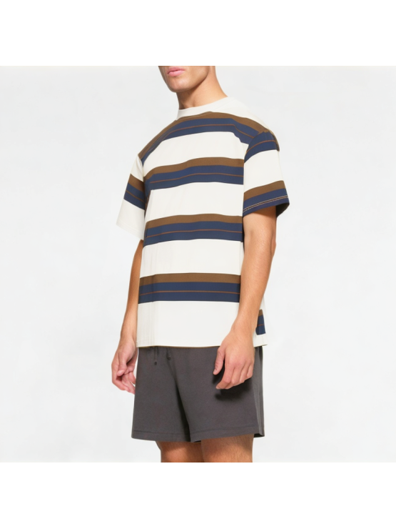 Men's College Style Contrast Stripe Short Sleeve