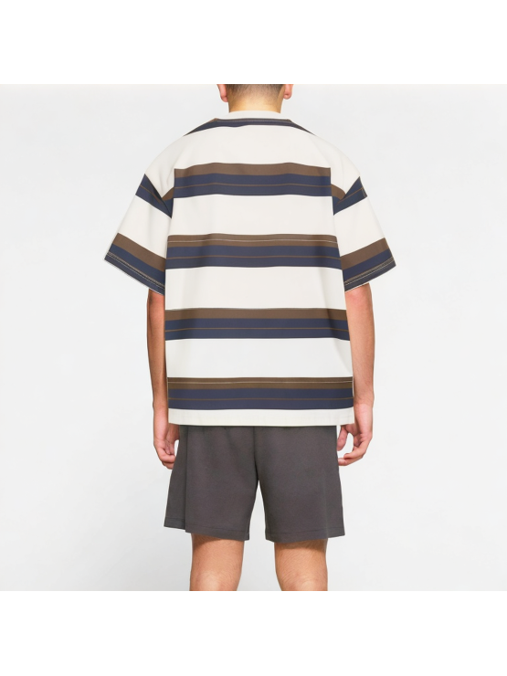 Men's College Style Contrast Stripe Short Sleeve
