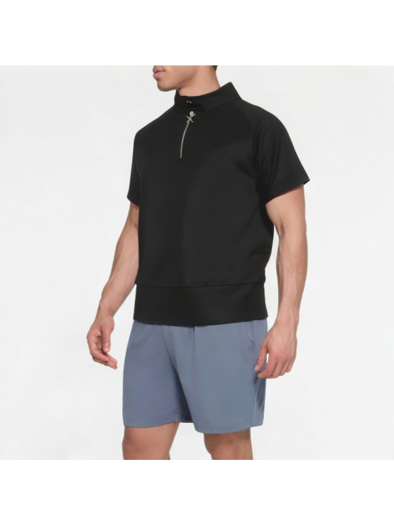 Half-Zip Solid Color Short Sleeves