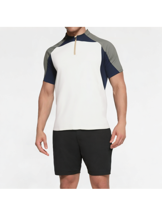 Half-Zip Contrast Sports Short Sleeves