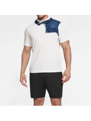 Denim Patchwork Drop Shoulder Short Sleeves