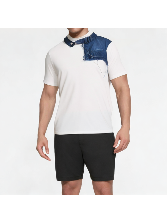 Denim Patchwork Drop Shoulder Short Sleeves
