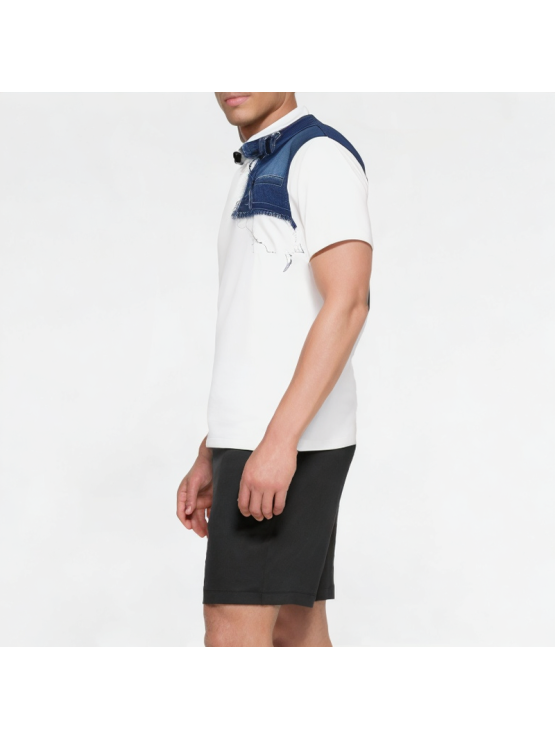 Denim Patchwork Drop Shoulder Short Sleeves
