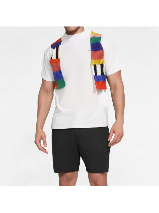 High-End Contrasting Knitted Stitching Round Neck