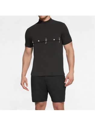 Trendy Metal Flying Button Short Sleeve