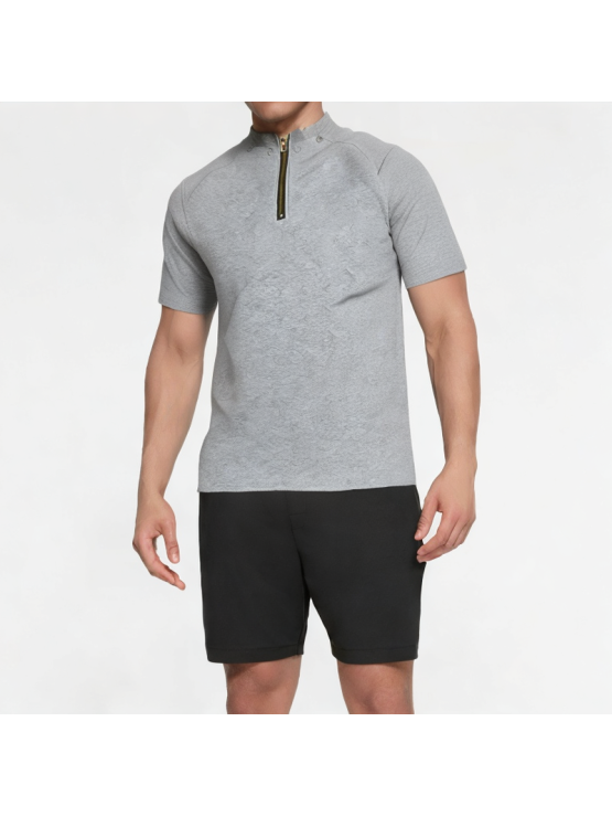 Loose Solid Color Half-Zip Short Sleeves