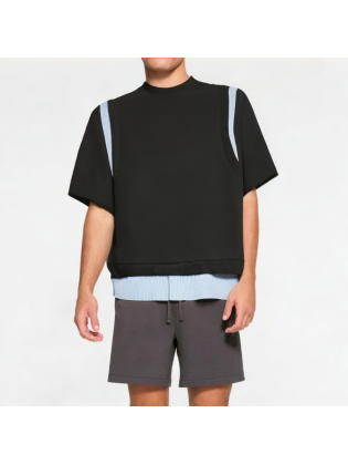 Men's College Style Contrast Striped Short Sleeve