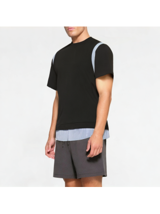 Men's College Style Contrast Striped Short Sleeve