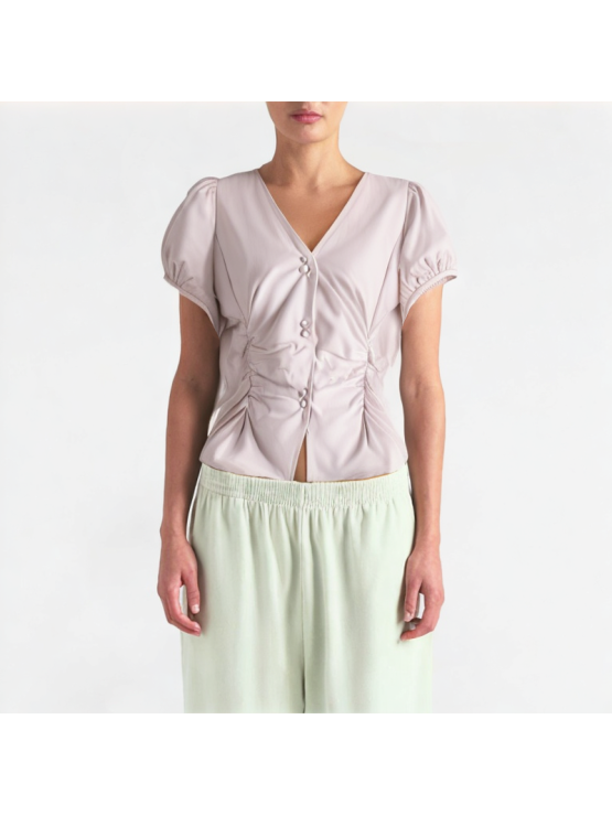 High-End Pleated Puff Sleeve Short-Sleeve