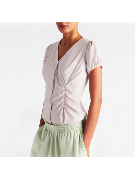 High-End Pleated Puff Sleeve Short-Sleeve