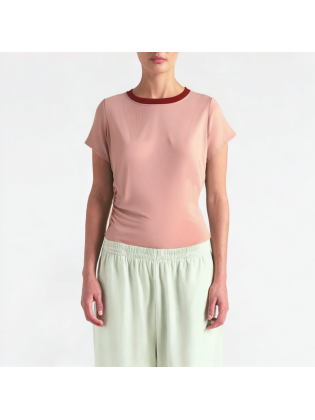 Slimming Contrasting Round Neck Short Sleeves