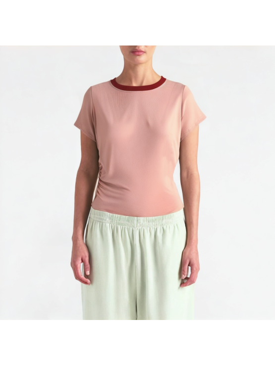 Slimming Contrasting Round Neck Short Sleeves