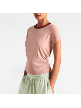 Slimming Contrasting Round Neck Short Sleeves