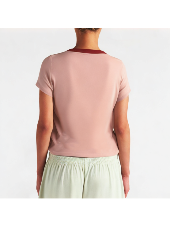 Slimming Contrasting Round Neck Short Sleeves