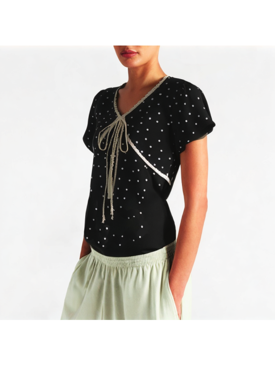 Lace V-Neck Short Sleeves