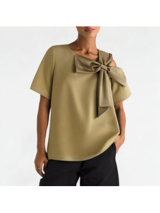 Bowknot Off-Shoulder Short Sleeves