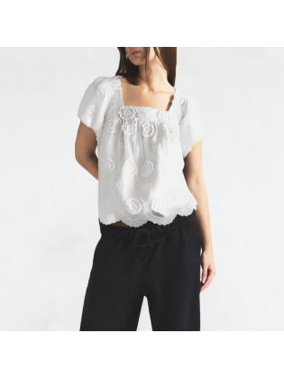 Three-Dimensional Flower Square Neck Short Sleeves
