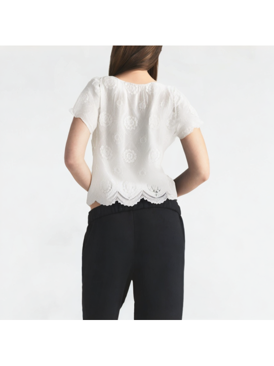 Three-Dimensional Flower Square Neck Short Sleeves