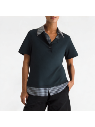 College Style Contrast Lapel Short Sleeves