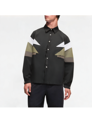 Retro Patchwork Contrast Color Long Sleeve Shirt