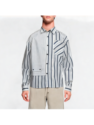 Blue And White Striped Patchwork Shirt