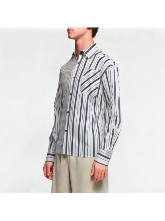 Blue And White Striped Patchwork Shirt