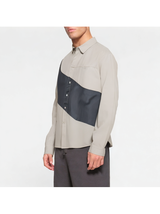 Spring Colorblock Long Sleeve Lapel Shirt